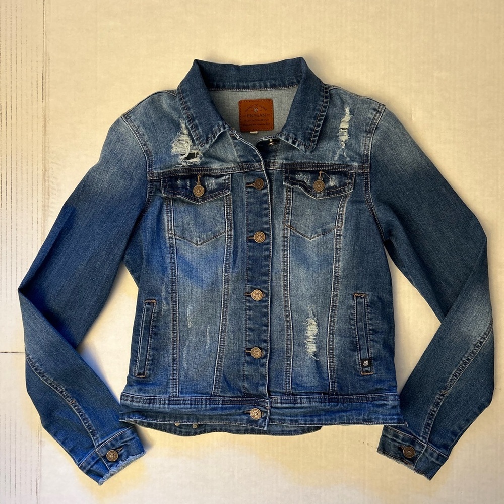 Denim Distressed Jean Jacket by Authentic Denim EN JEAN Collection Sz-M Z12 - Picture 5 of 10